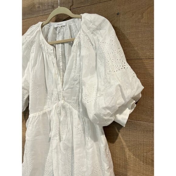 FRAME Eyelet Puff Sleeve Dress in white size S - Picture 6 of 14